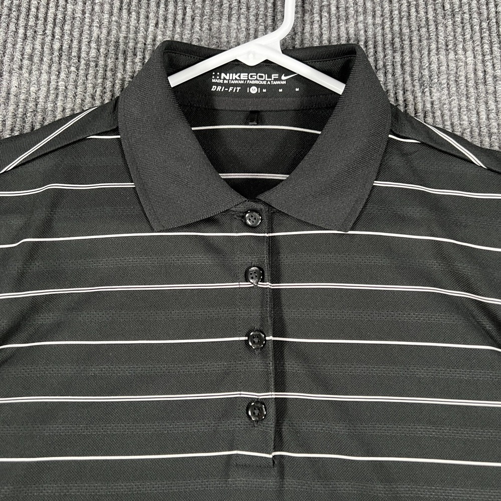Nike Polo Shirt Womens Medium Black Striped Short Sleeve Golf Casual Light